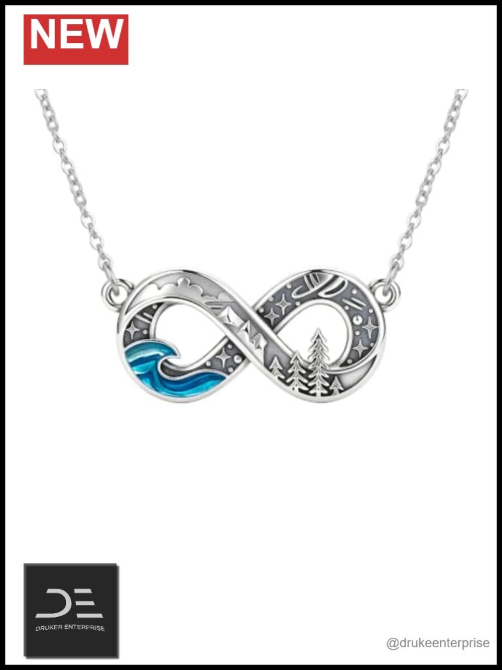 925 Sterling Silver Infinity Mountain Pendant Necklace Women Outdoor Adventure